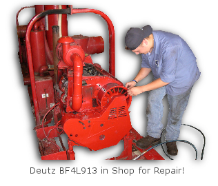 Deutz certified mechanic working on a BF4L913 engine in the service shop